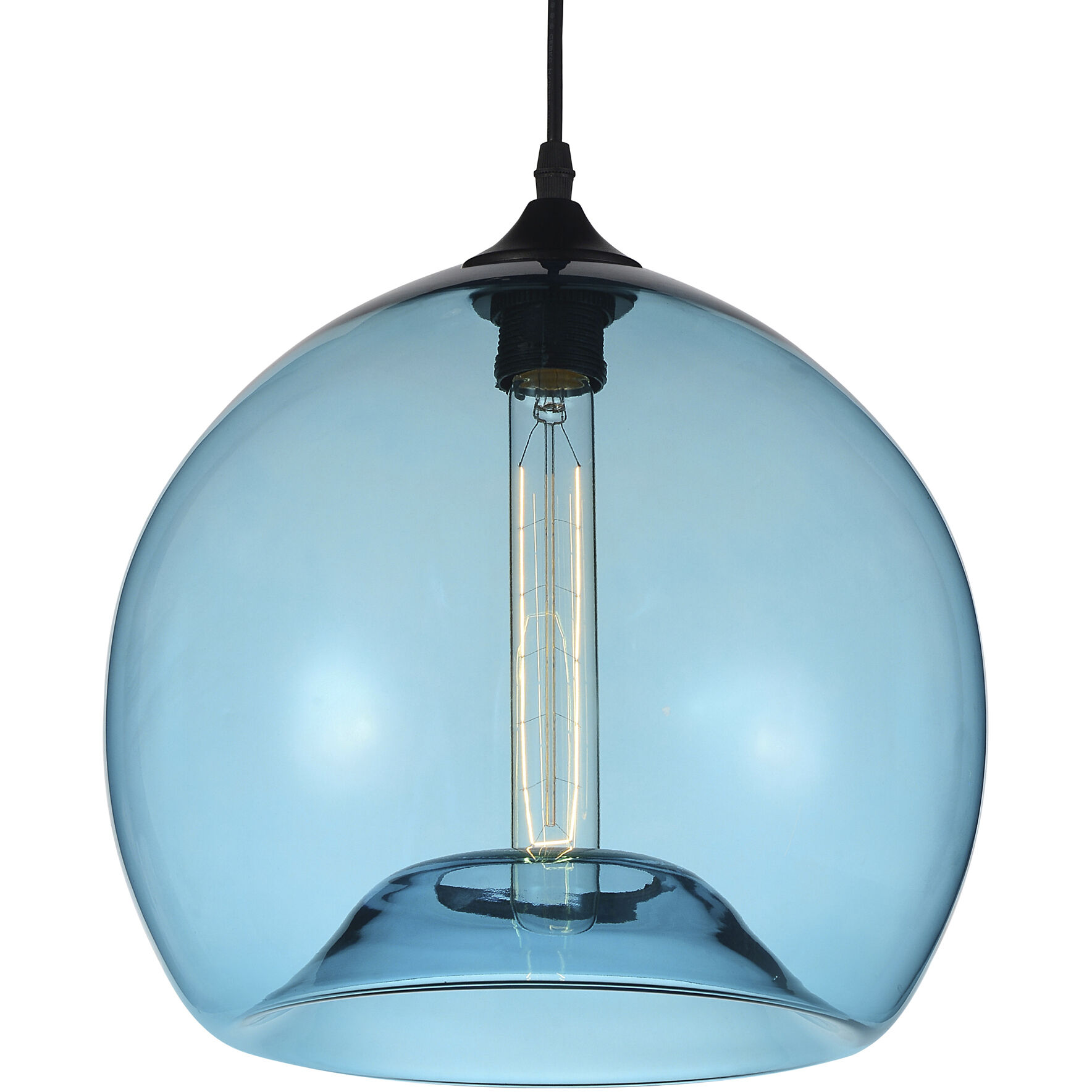 Glass 1 Light 12 inch Black Down Mini Pendant Ceiling Light in Blue