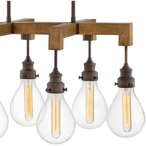 Denton LED 30 inch Industrial Iron with Vintage Walnut Indoor Linear Chandelier Ceiling Light