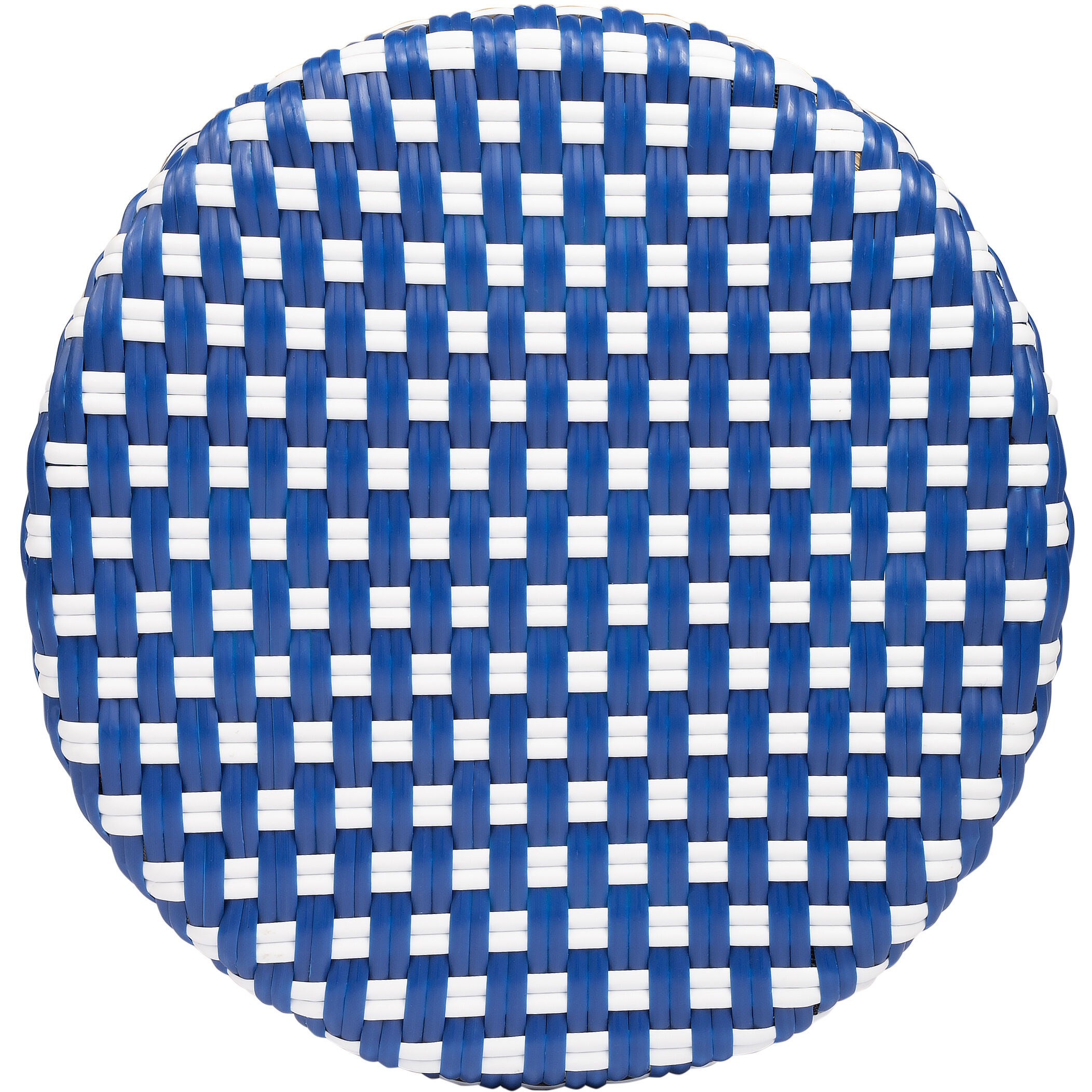 Tobias Round Rattan 30" Bar Stool in Blue and White Dot