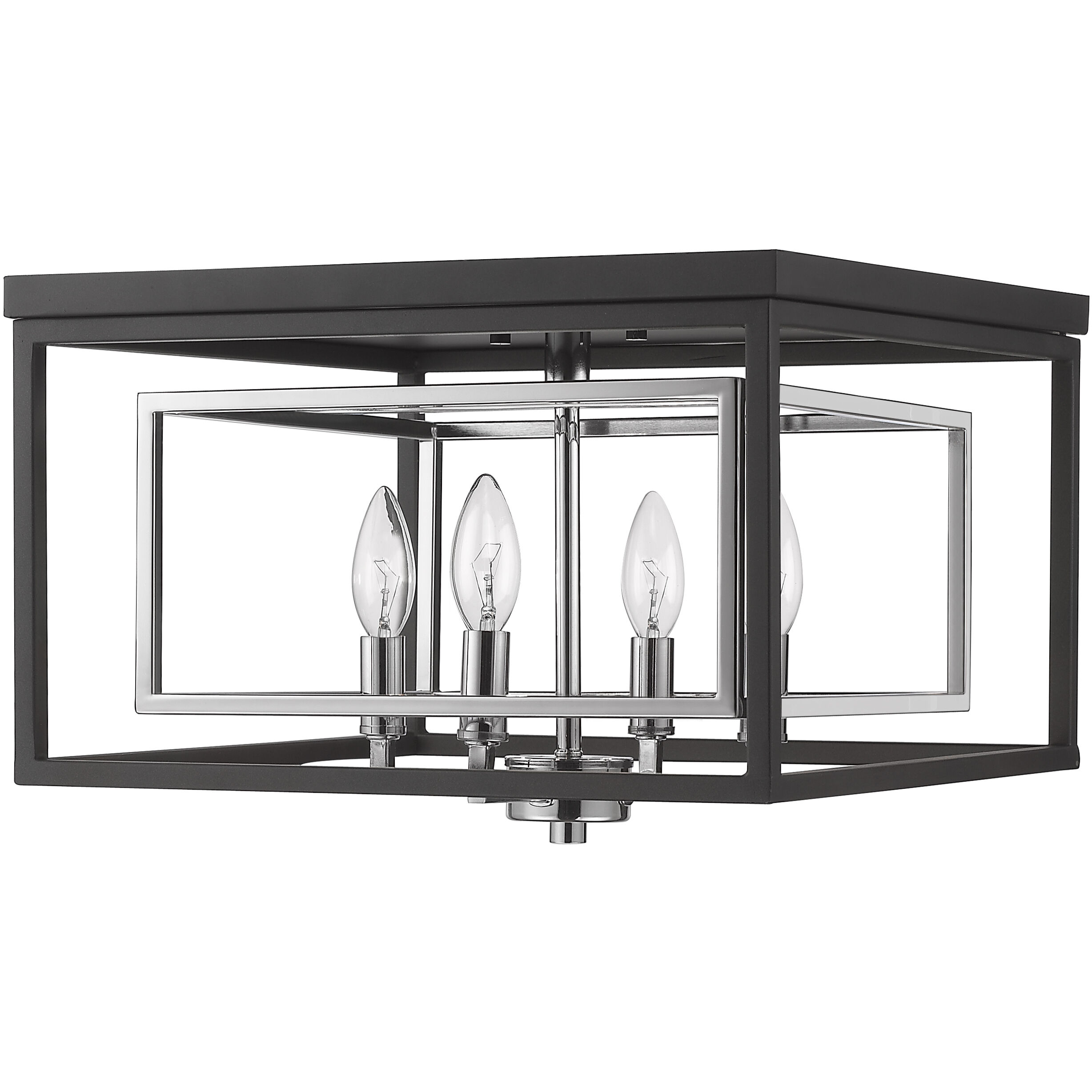 Euclid 4 Light 15 inch Chrome and Matte Black Flush Mount Ceiling Light