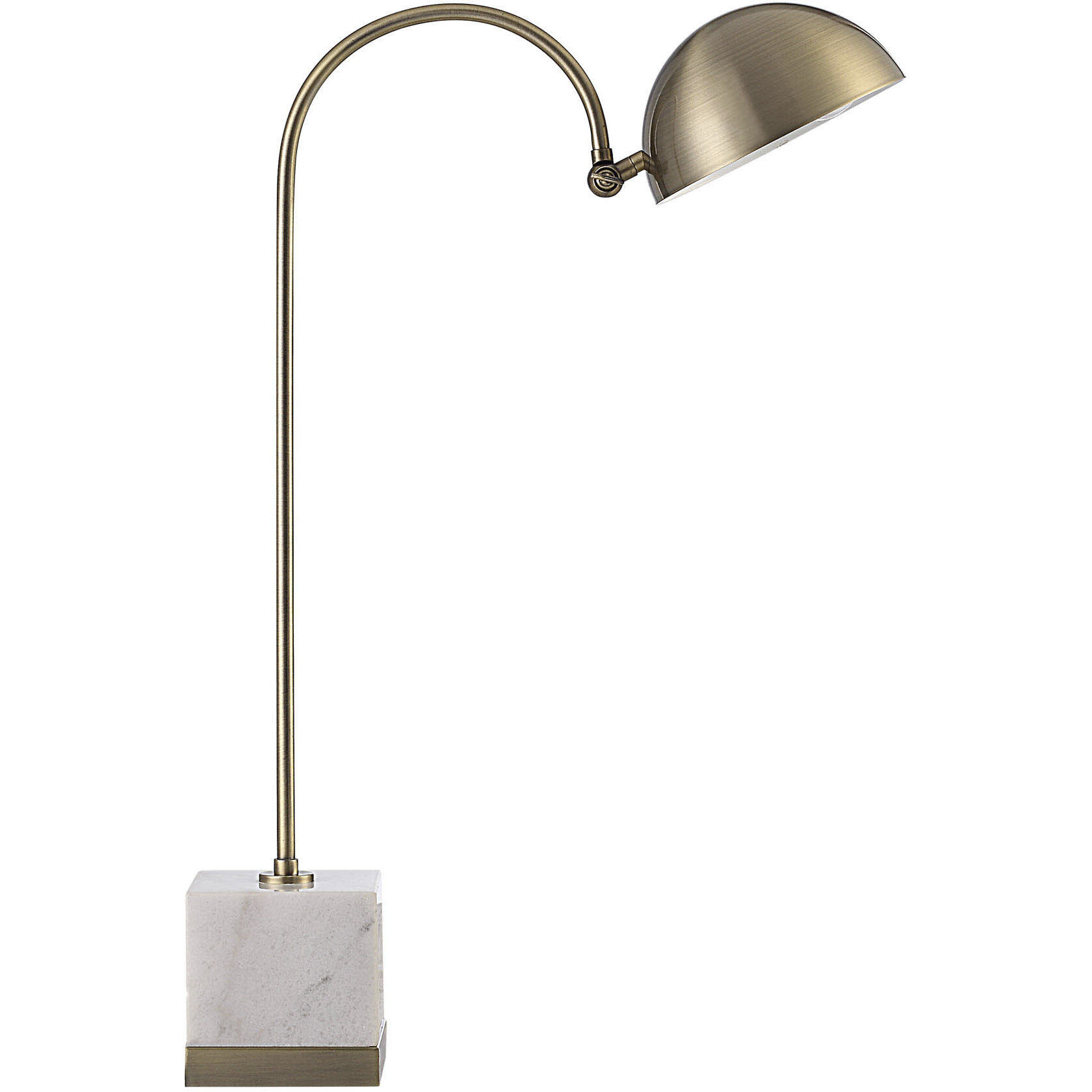 Volos 27 inch 100 watt Antique Brass and White Table Lamp Portable Light