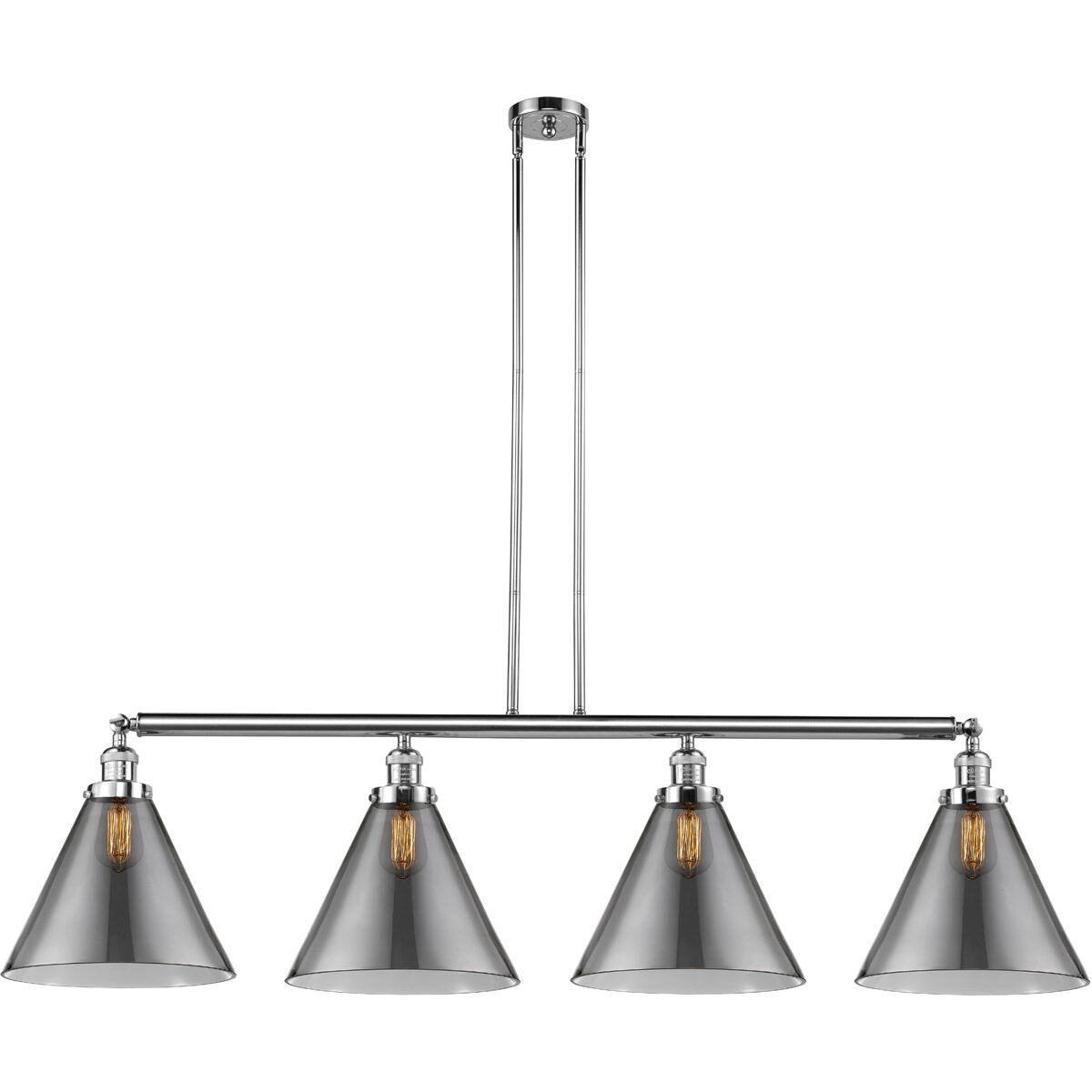 Franklin Restoration X-Large Cone 4 Light 56 inch Polished Chrome Island Light Ceiling Light in Plated Smoke Glass, Franklin Restoration