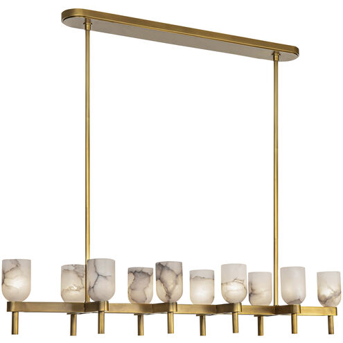 Lucian 10 Light 51.5 inch Vintage Brass Linear Pendant Ceiling Light in Vintage Brass and Alabaster