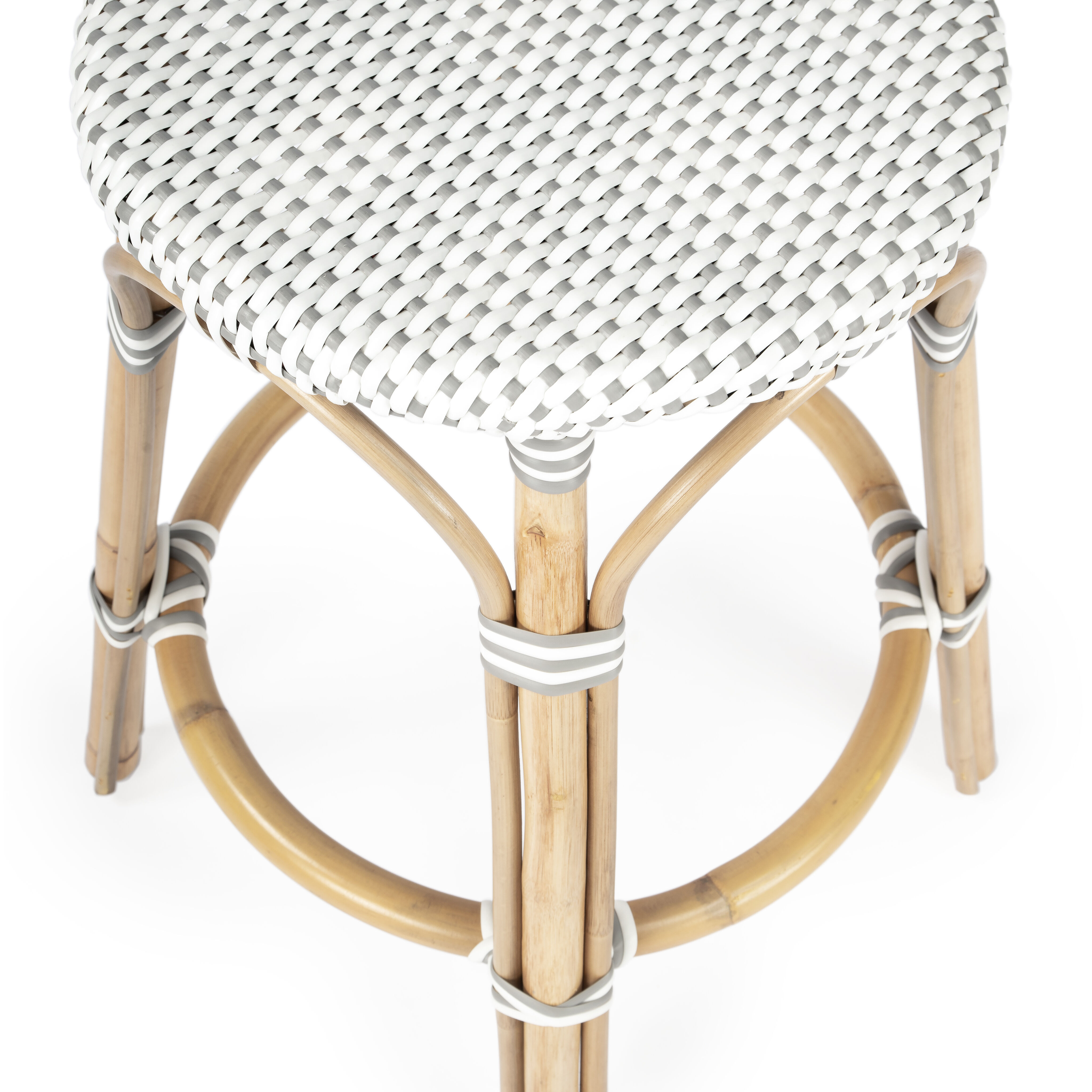 Tobias Rattan Round 24" Counter Stool in White and Gray Dot