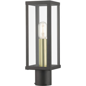 Gaffney 1 Light 15.5 inch Bronze with Antique Gold Finish Accents Outdoor Post Top Lantern