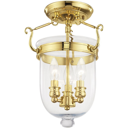 Jefferson 3 Light 10 inch Polished Brass Semi-Flush Mount Ceiling Light