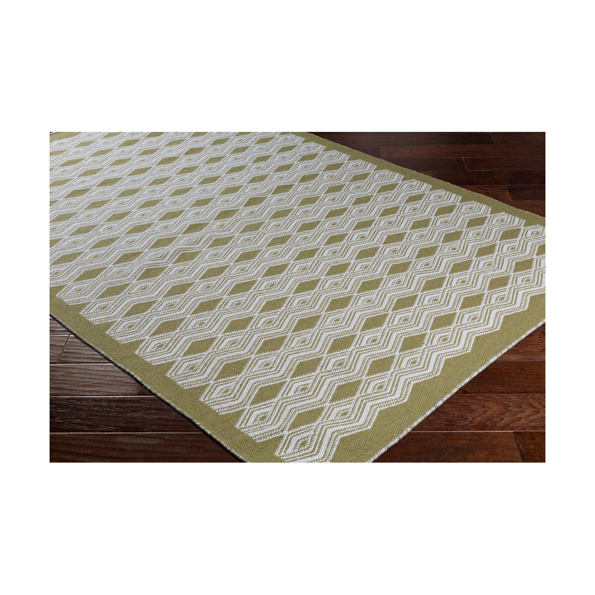 Agostina 90 X 60 inch Green and Neutral Area Rug, Wool and Cotton