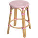Tobias Rattan Round 24" Counter Stool in White and Pink Dot