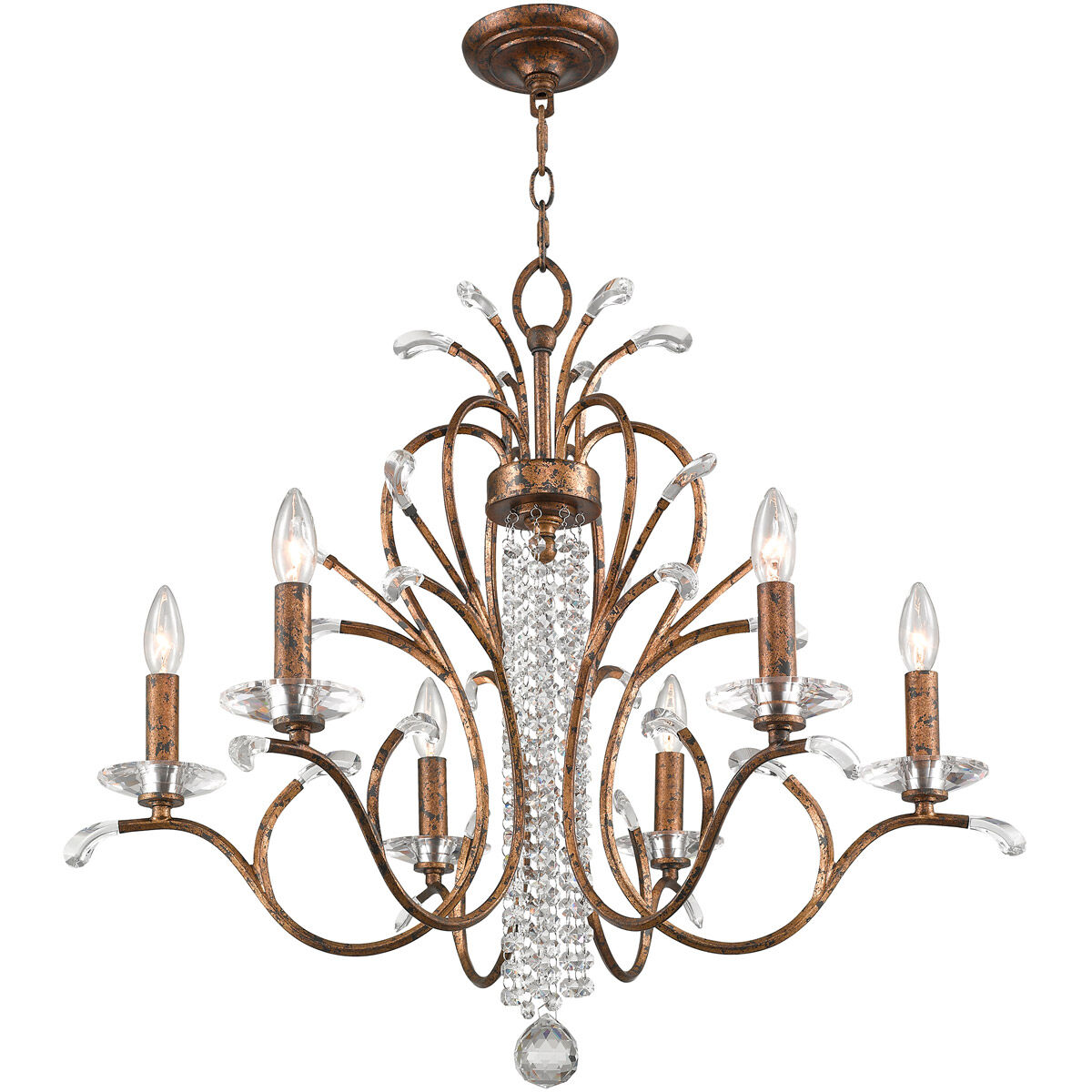 Serafina 6 Light 28 inch Hand Applied Venetian Golden Bronze Chandelier Ceiling Light