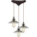 Hammered Glass 3 Light 10 inch Oil Rubbed Bronze with Smoke Mini Pendant Ceiling Light