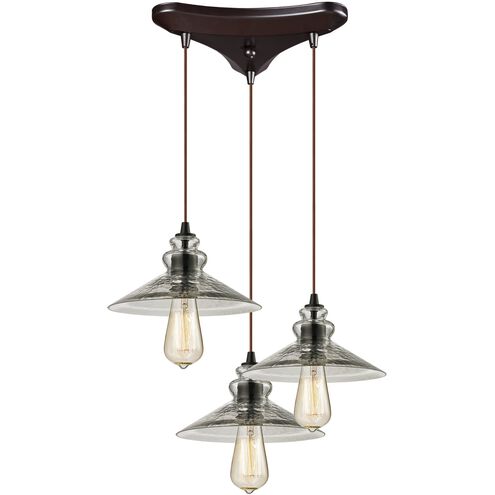 Hammered Glass 3 Light 10 inch Oil Rubbed Bronze with Smoke Mini Pendant Ceiling Light