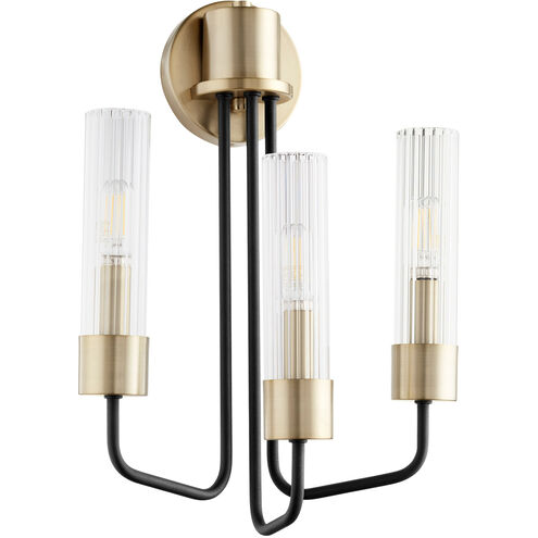 Helix 3 Light 12 inch Noir with Aged Brass Wall Mount Wall Light