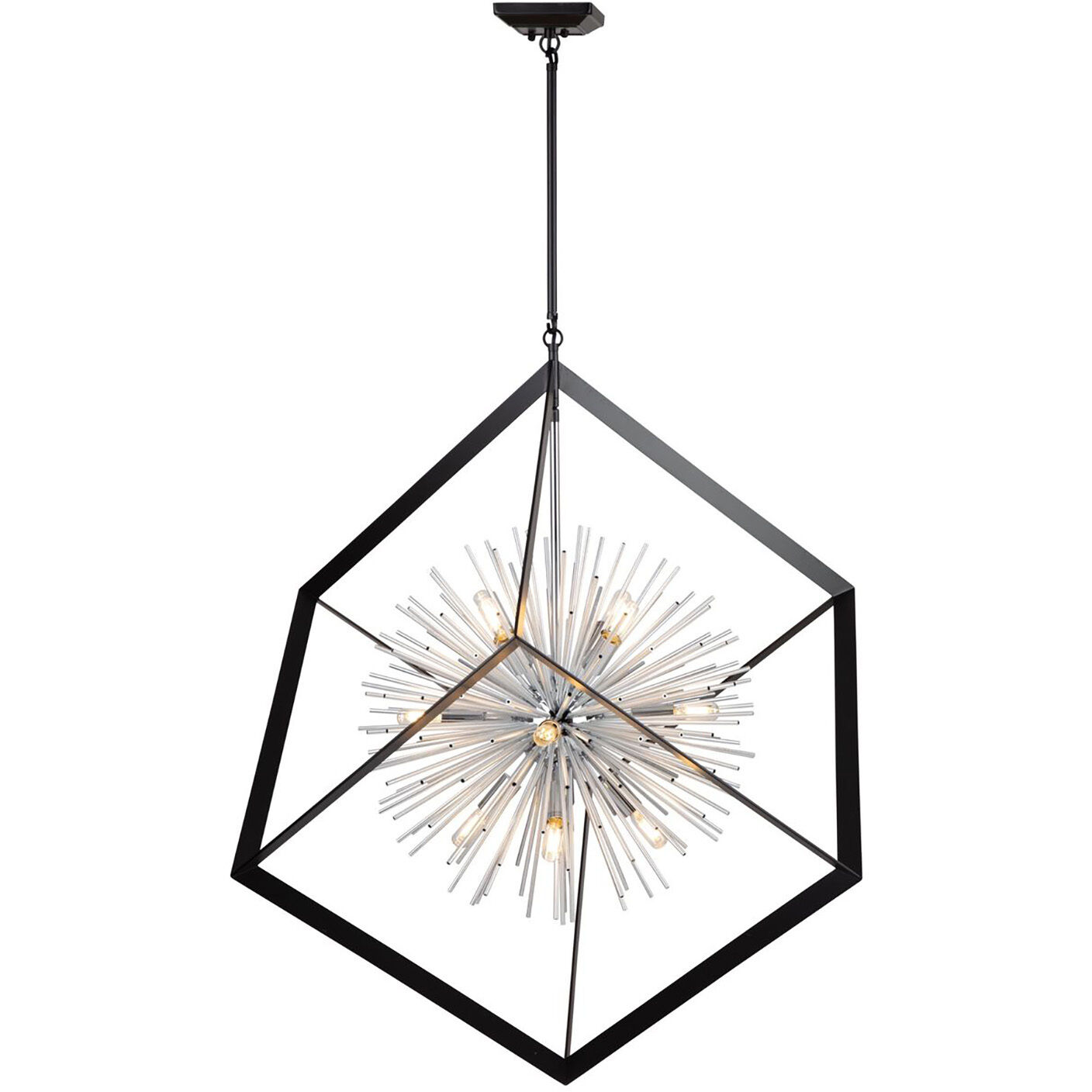 Sunburst LED 37 inch Matte Black and Chrome Chandelier Ceiling Light