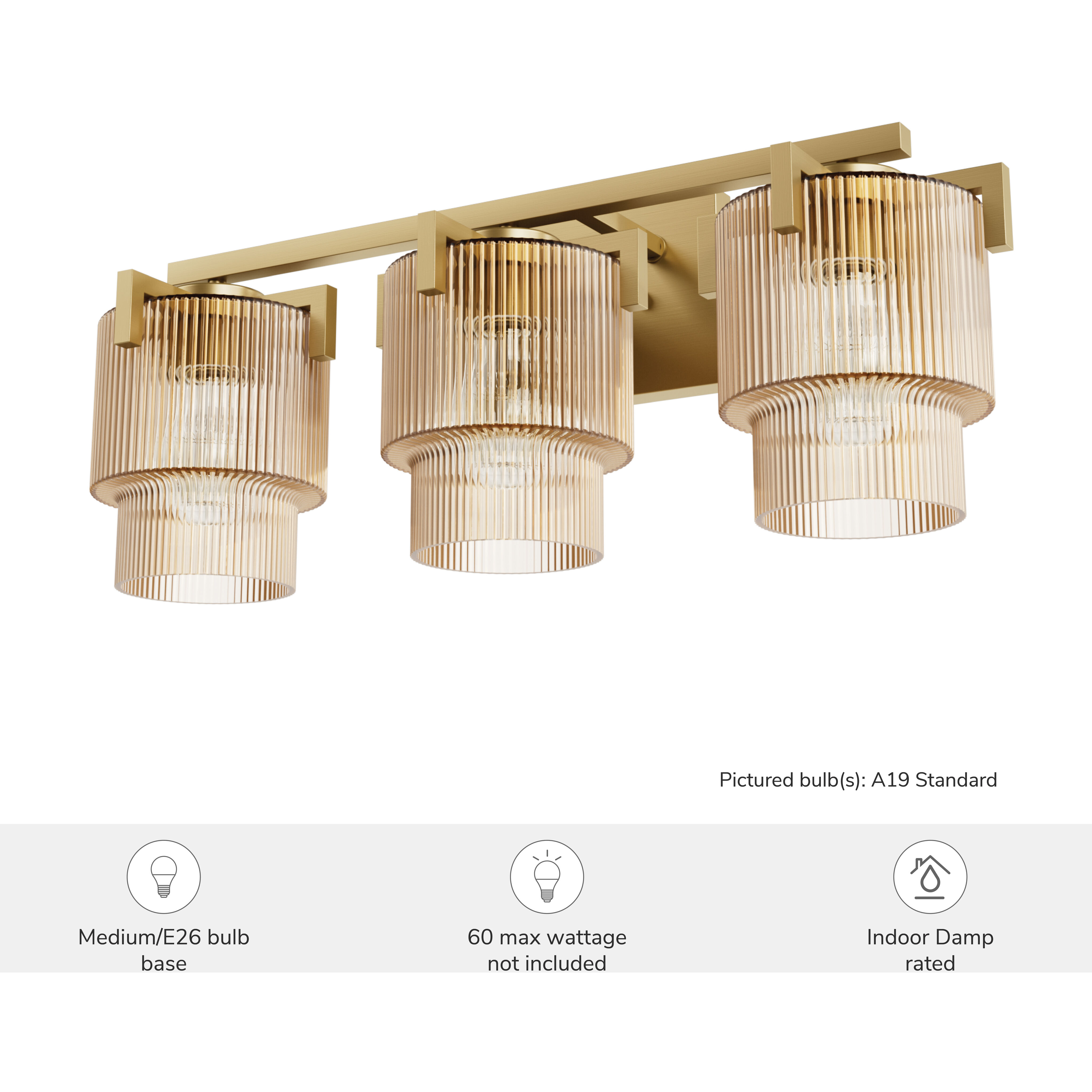 Ontario 3 Light 24.2 inch Luxe Gold Bathroom Vanity Sconce Wall Light, Medium