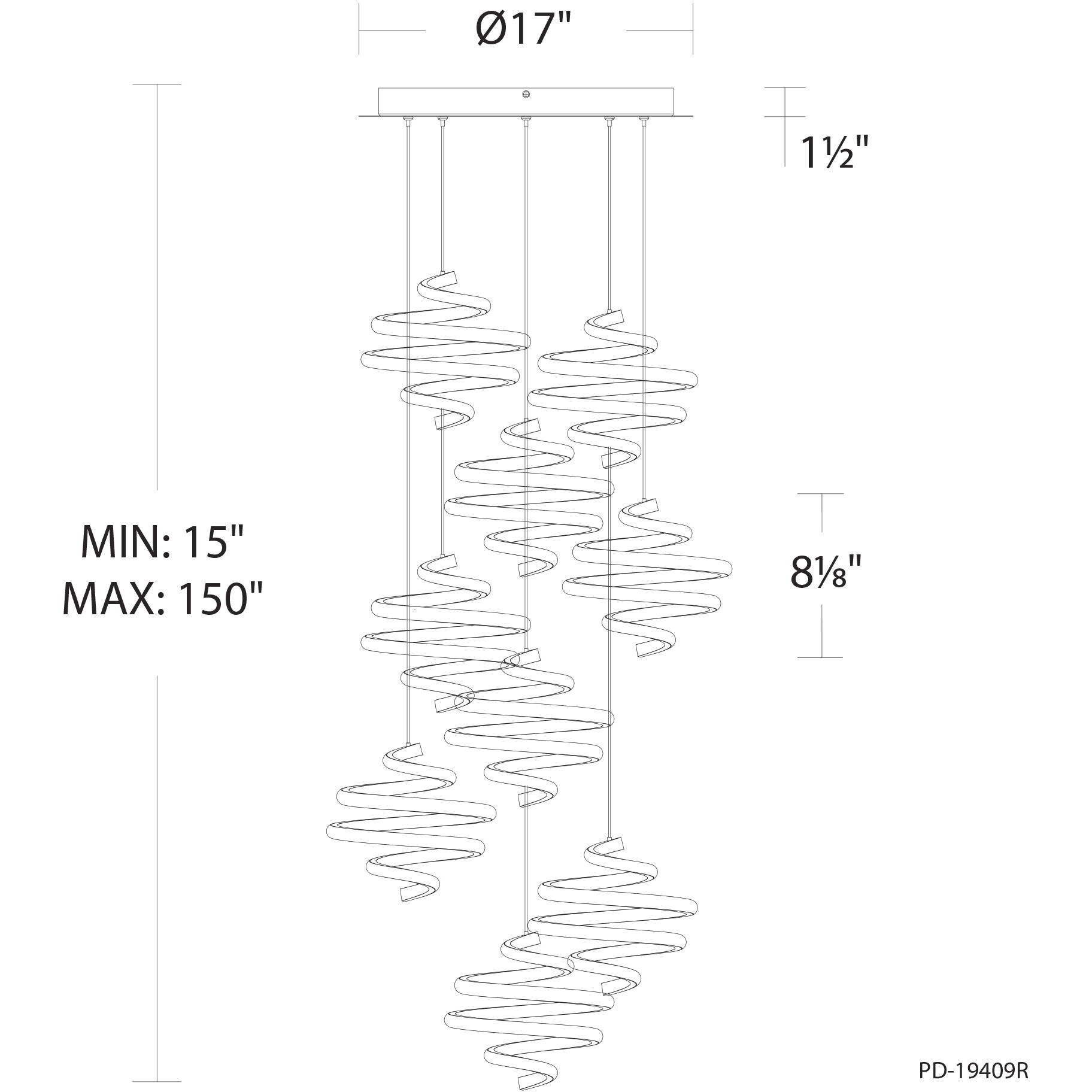 Whirl LED 17 inch Black Multi-Light Pendant Ceiling Light, dweLED