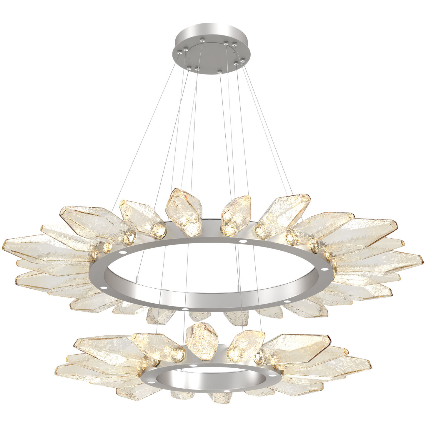 Rock Crystal LED Beige Silver Chandelier Ceiling Light, Radial Ring Two Tier