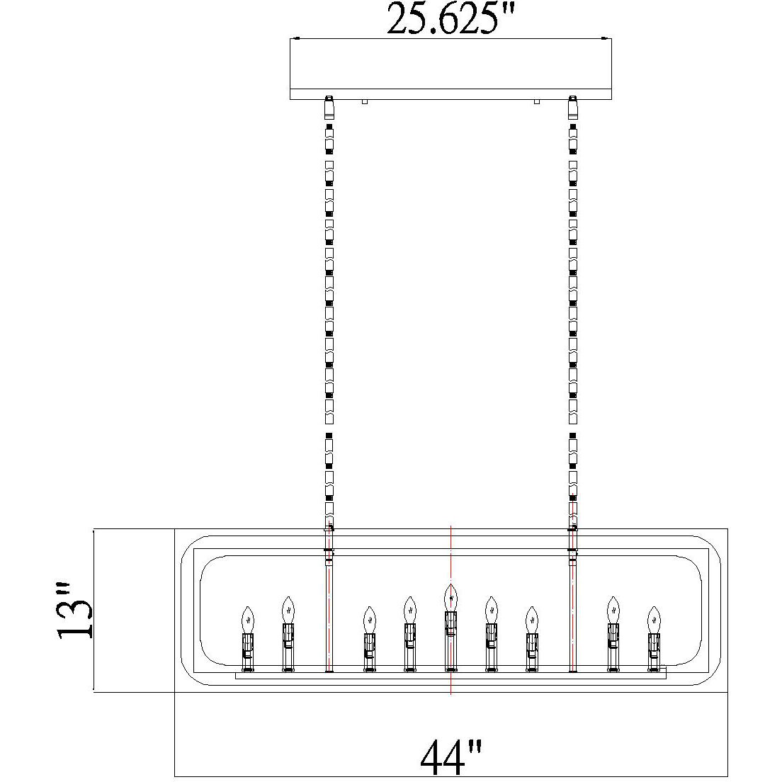 Easton 9 Light 44 inch Rubbed Brass Linear Chandelier Ceiling Light