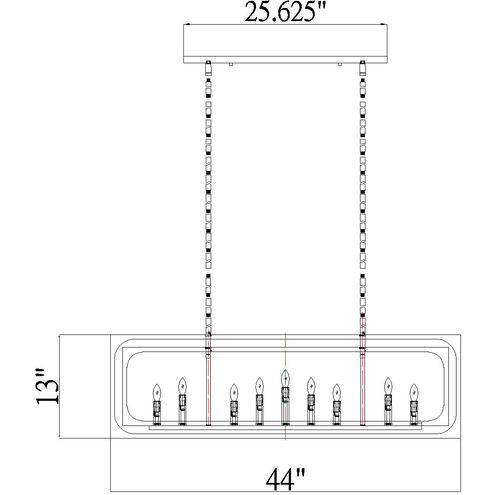 Easton 9 Light 44 inch Rubbed Brass Linear Chandelier Ceiling Light