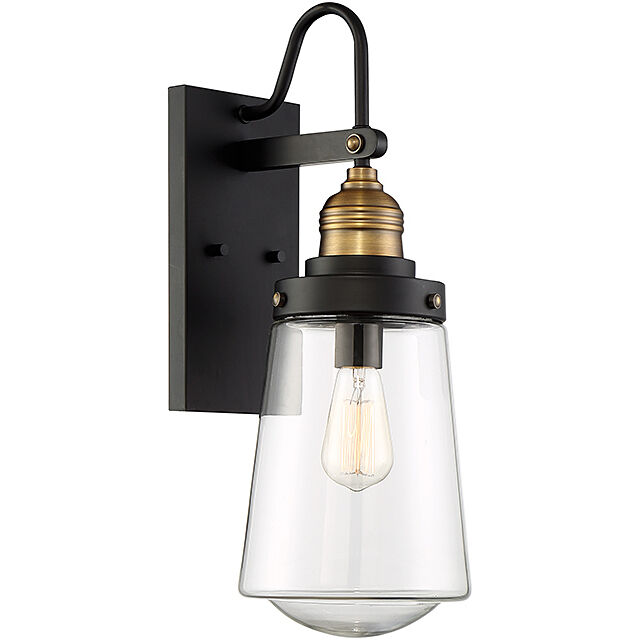 Macauley Outdoor Wall Lantern in Vintage Black with Warm Brass