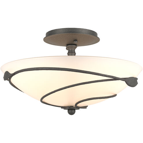 Forged Leaves 2 Light 13.5 inch Natural Iron Semi-Flush Ceiling Light in Opal