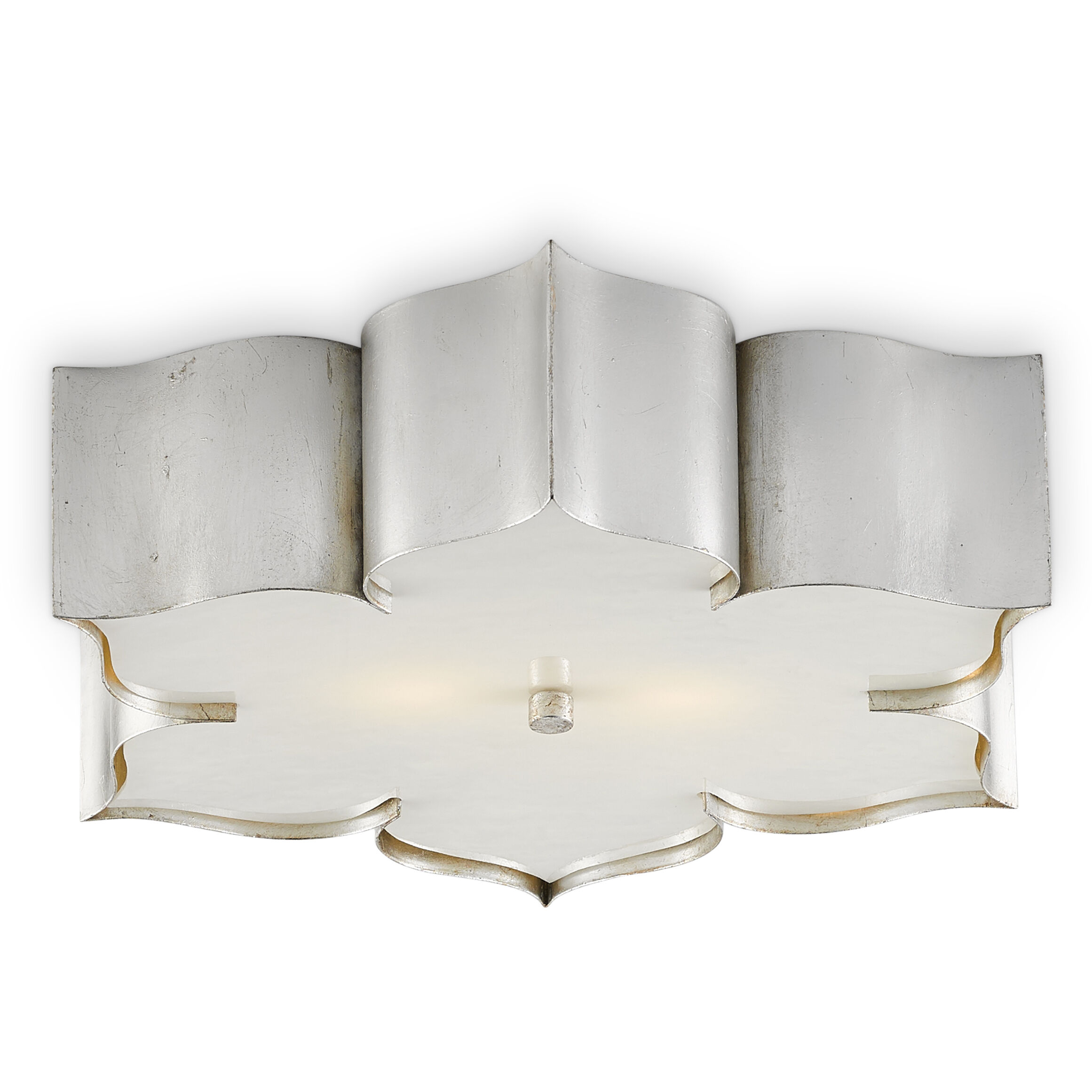 Grand Lotus 2 Light 19 inch Contemporary Silver Leaf Flush Mount Ceiling Light
