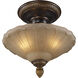 Restoration 3 Light 12 inch Antique Golden Bronze Semi Flush Mount Ceiling Light