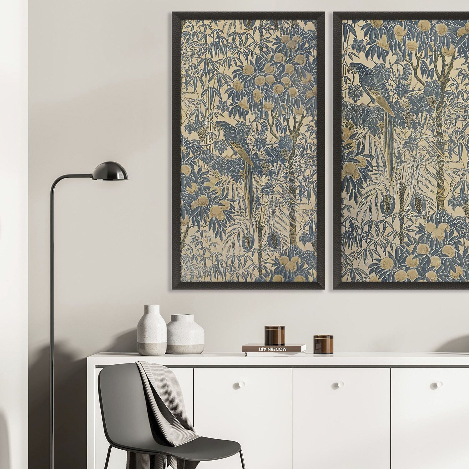 Exotic Elegance Blue and Beige and Brown and Multi Framed Art
