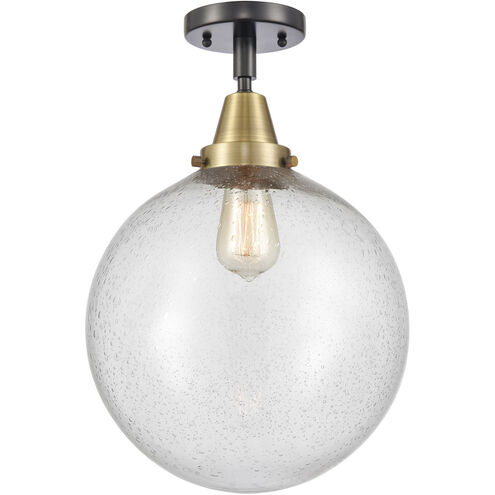 Beacon 1 Light 12 inch Black Antique Brass Flush Mount Ceiling Light in Seedy Glass