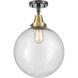 Beacon 1 Light 12 inch Black Antique Brass Flush Mount Ceiling Light in Seedy Glass