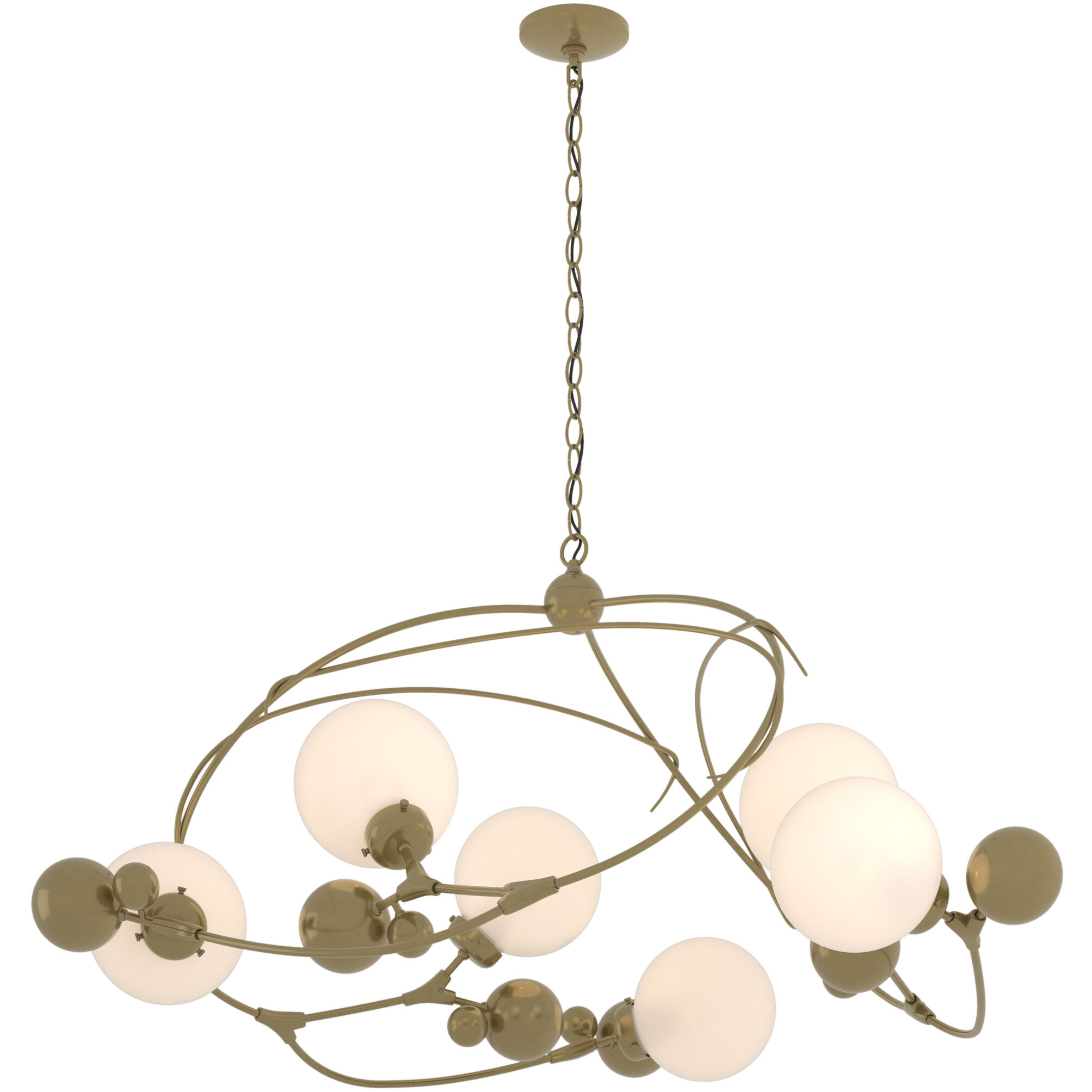 Sprig 6 Light 49.1 inch Modern Brass Pendant Ceiling Light in Opal, Circular
