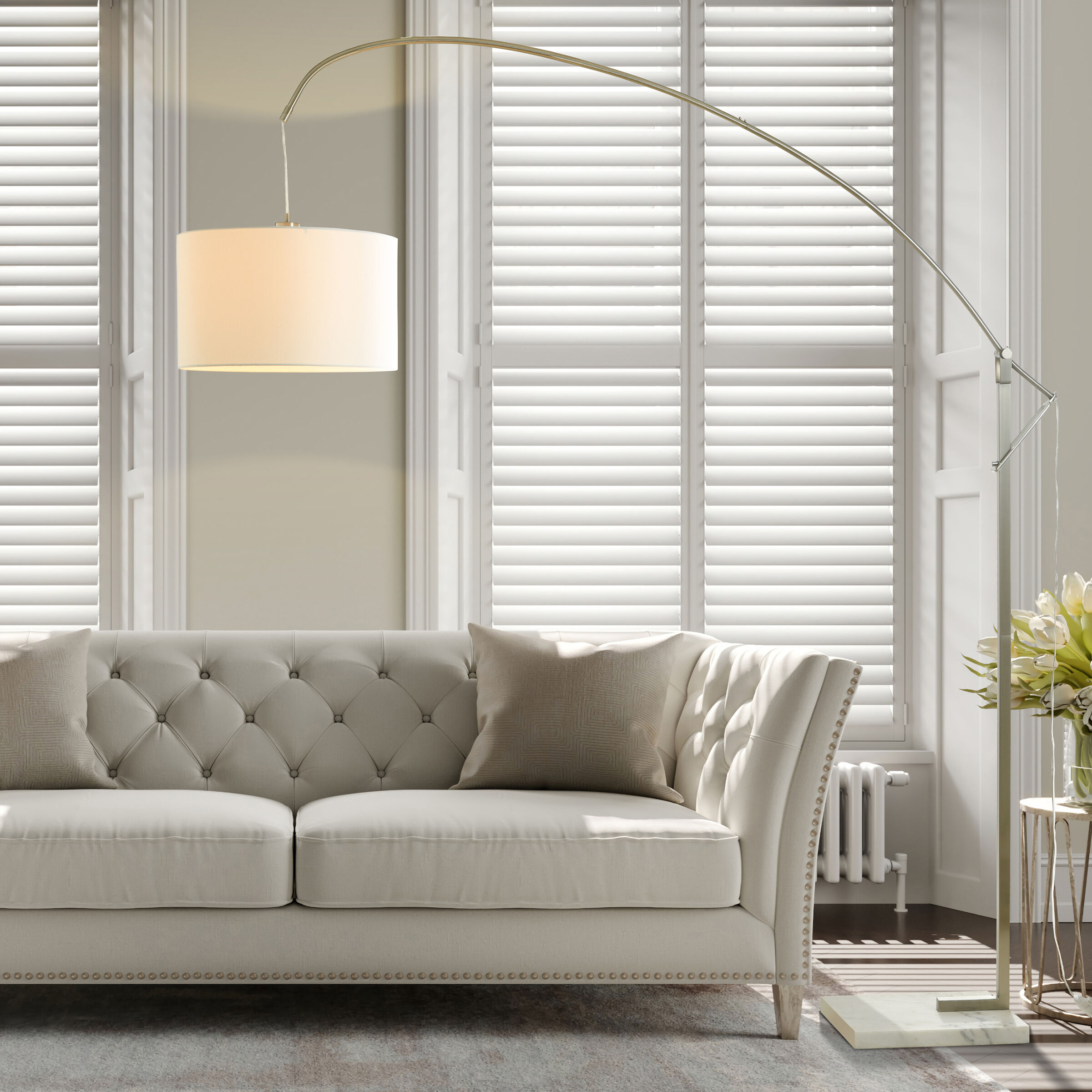 Ellison 65.75 inch 100 watt Brushed Steel and White Floor Lamp Portable Light