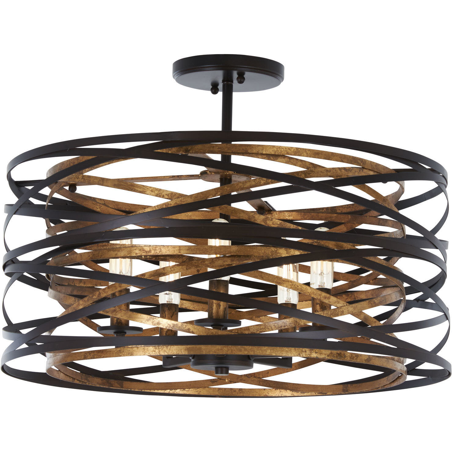Vortic Flow 5 Light 20 inch Dark Bronze/Mosaic Gold Semi Flush Mount Ceiling Light, Convertible