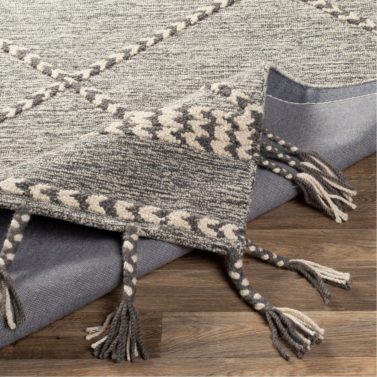 Zanafi Tassels 36 X 24 inch Medium Gray/Cream Rugs, Rectangle