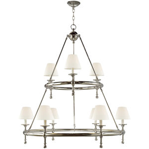 Chapman & Myers Classic2 9 Light 45 inch Polished Nickel Two-Tier Ring Chandelier Ceiling Light in Linen