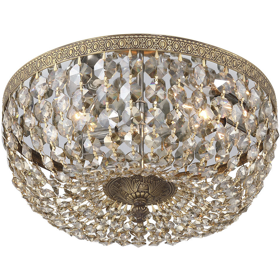 Waltham 3 Light 14 inch Olde Brass Flush Ceiling Light in Golden Teak Hand Cut