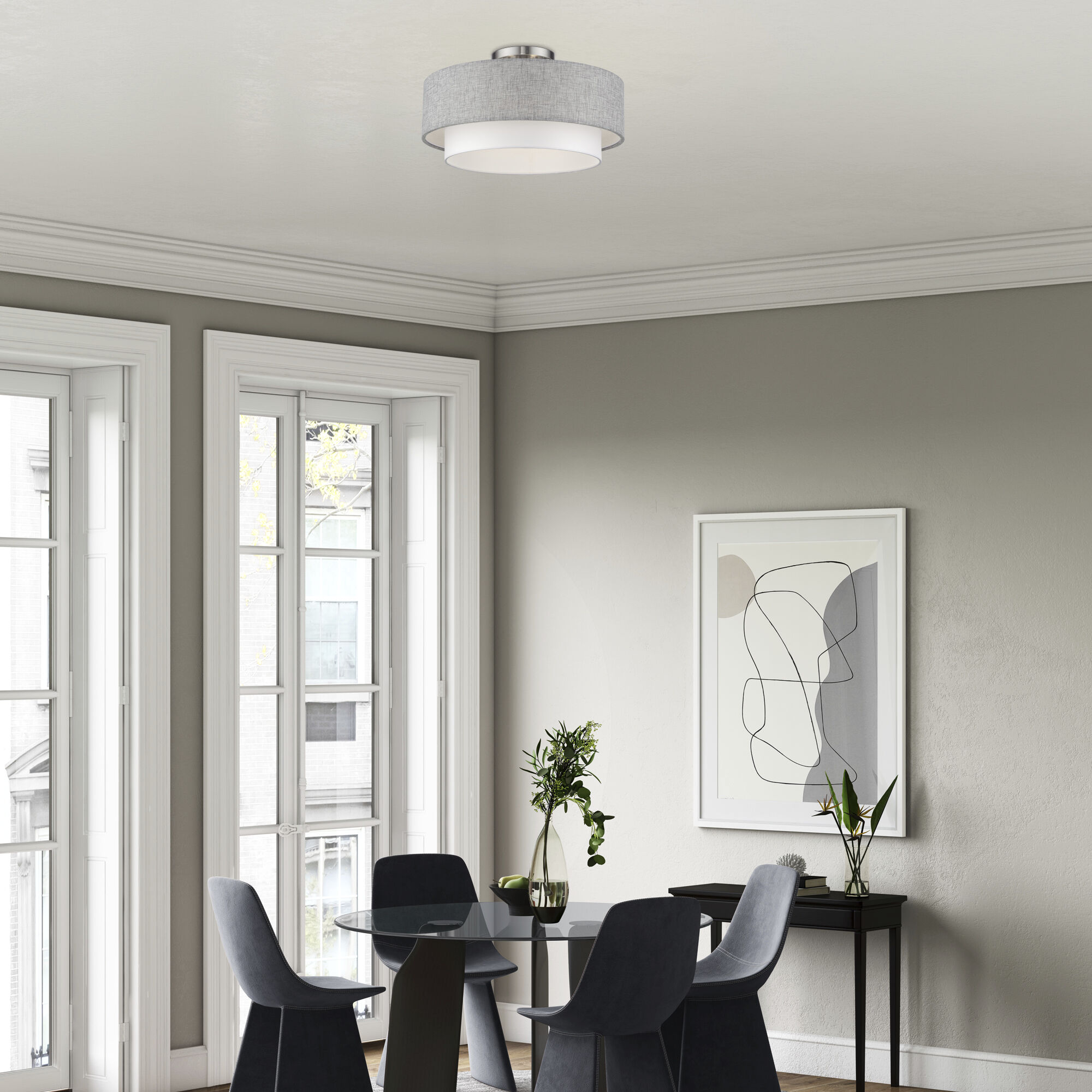 Brookmeade 3 Light 18 inch Brushed Nickel Semi-Flush Ceiling Light