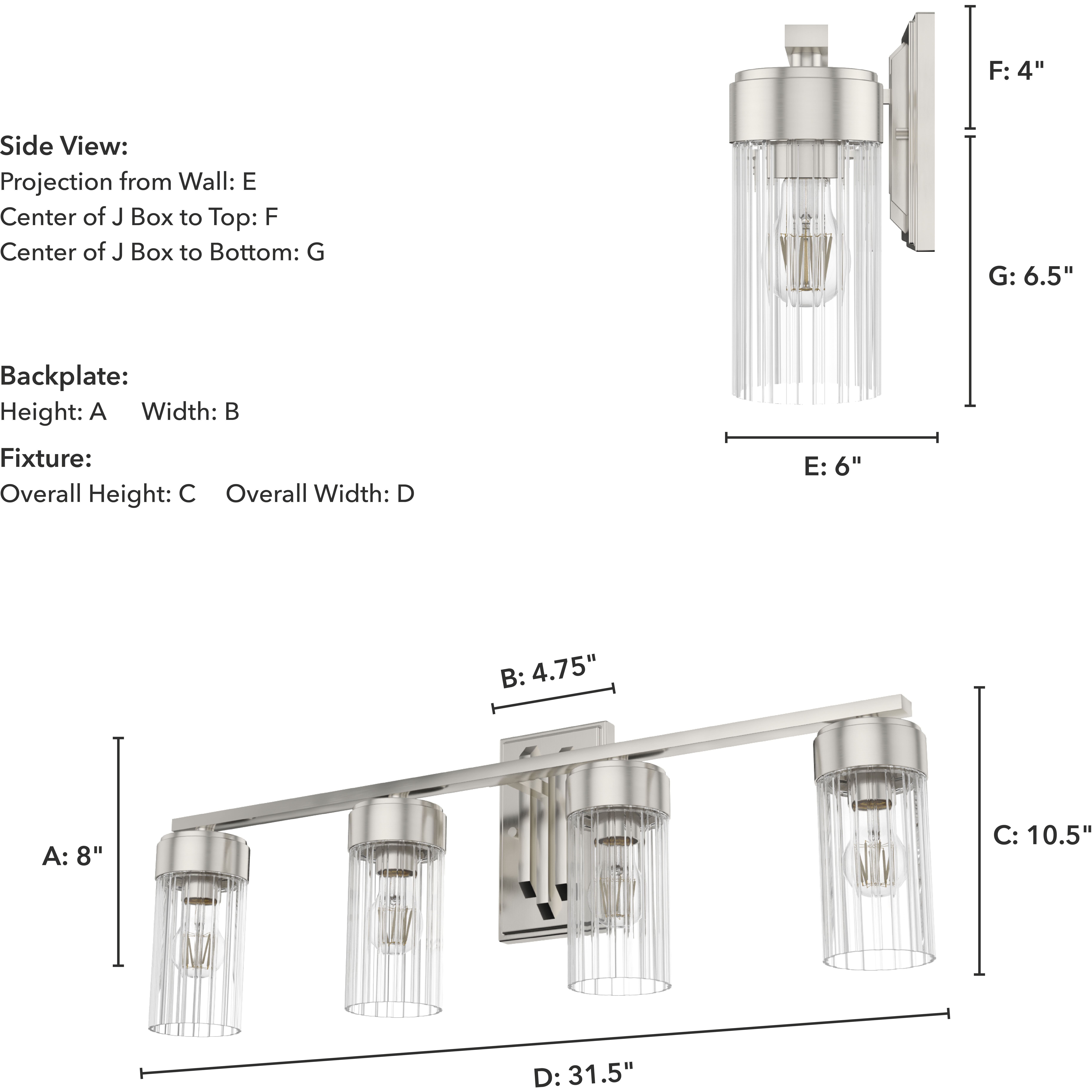 Gatz 4 Light 31.5 inch Brushed Nickel Vanity Light Wall Light