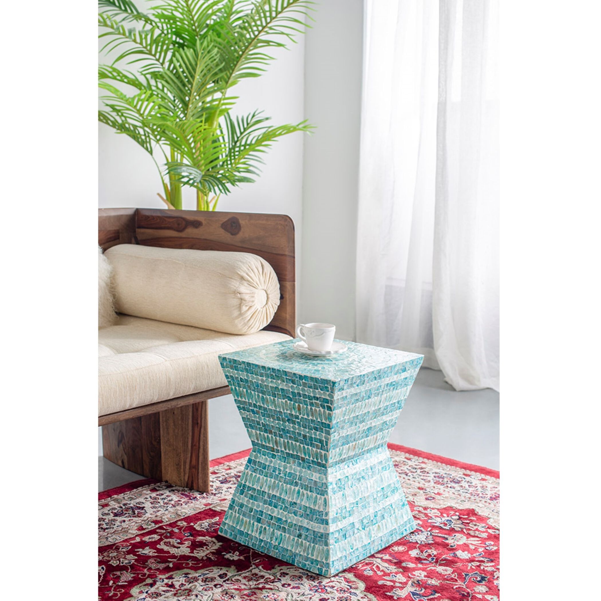 Square 17.7 inch Turquoise Stool, Square