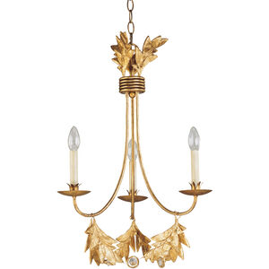 Sweet Olive 3 Light 20 inch Distressed Gold Mini-Chandelier Ceiling Light, Flambeau