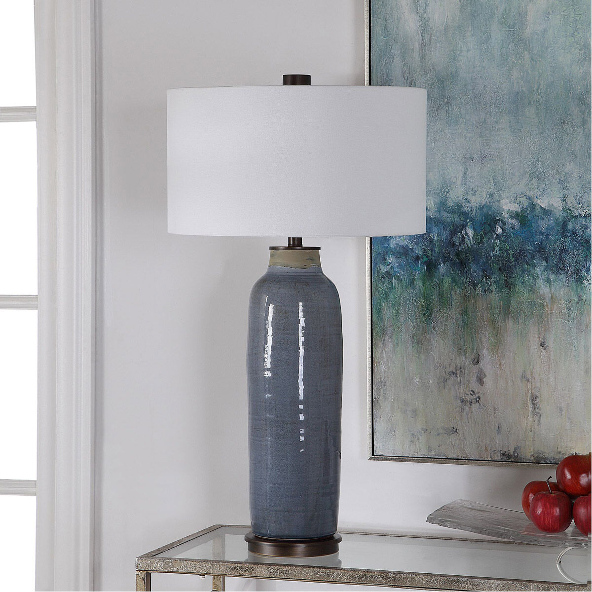 Vicente 34 inch 150 watt Slate Blue Glaze with Oil Rubbed Bronze Accents Table Lamp Portable Light