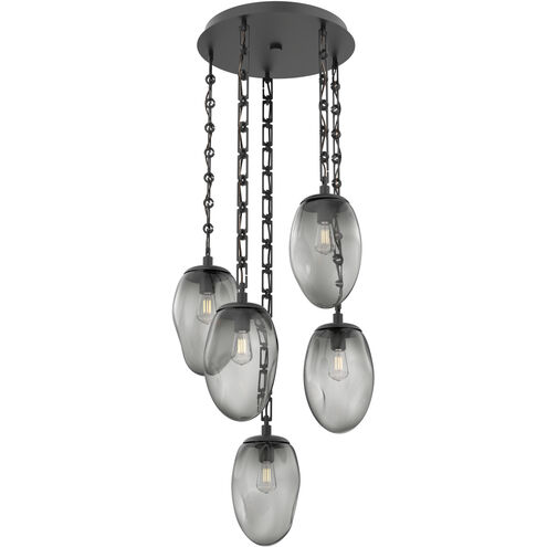 Meteo 5 Light 22 inch Matte Black Multi-Pendant Ceiling Light in Smoke, Rectangular Chain