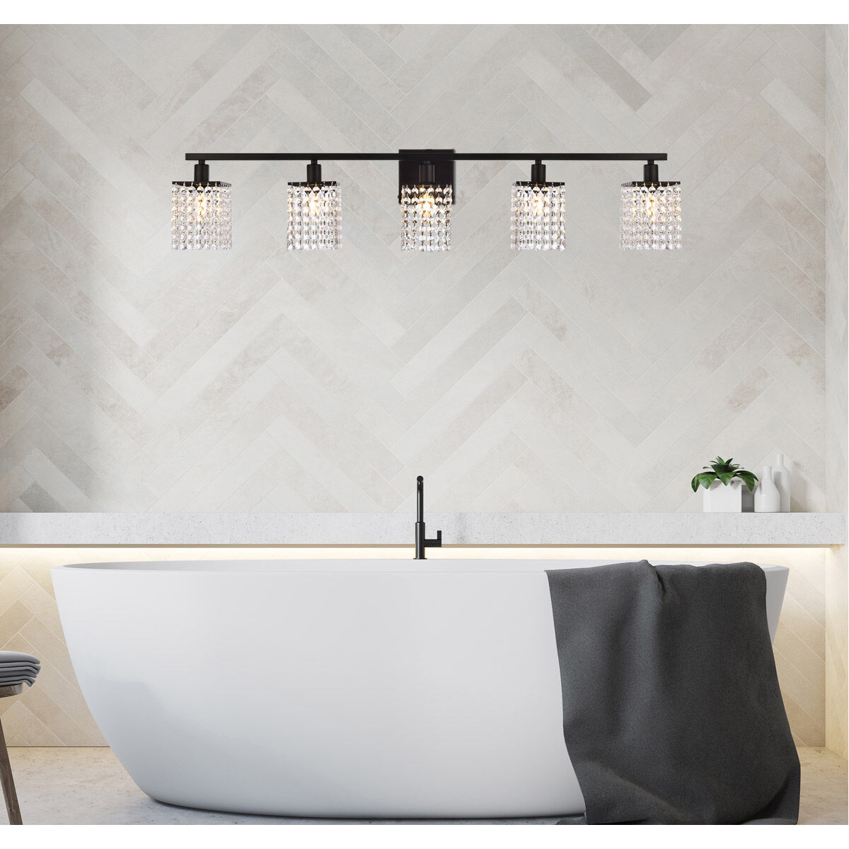 Phineas 5 Light 42 inch Black Bath Sconce Wall Light