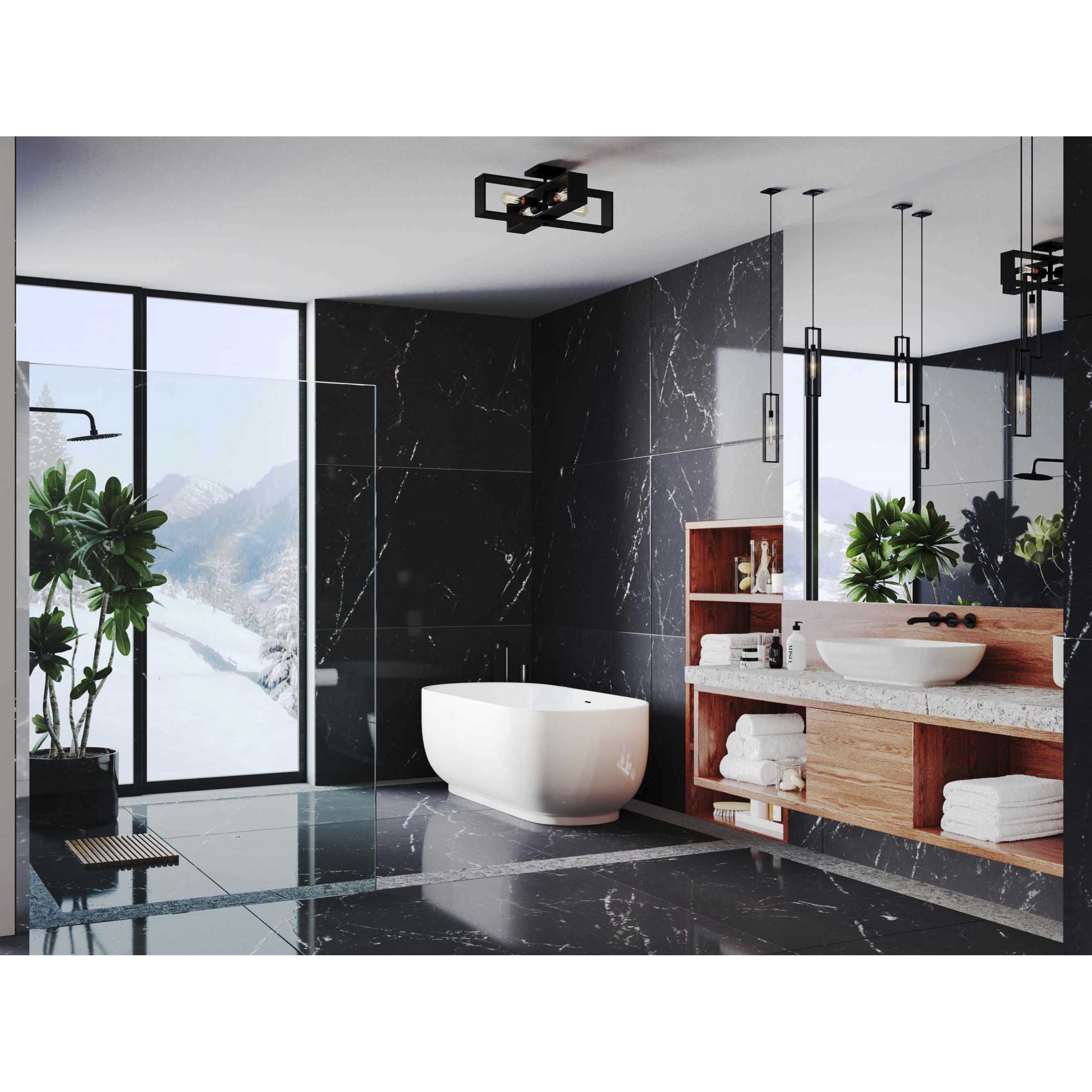 Boundary 4 Light 24 inch Matte Black Semi-Flush Mount Ceiling Light, Design Series