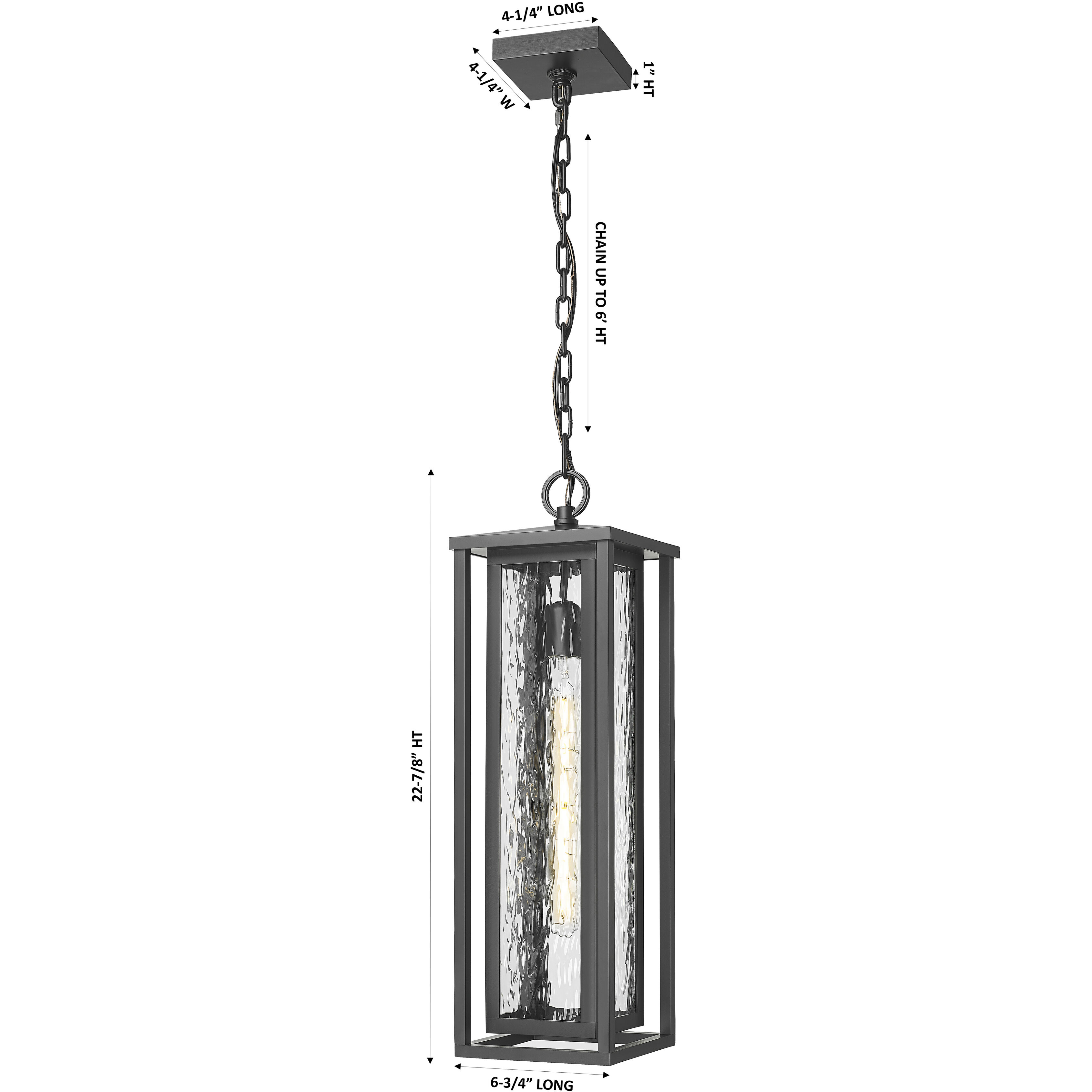 Ashland 1 Light 6.75 inch Matte Black Outdoor Pendant in Waterglass