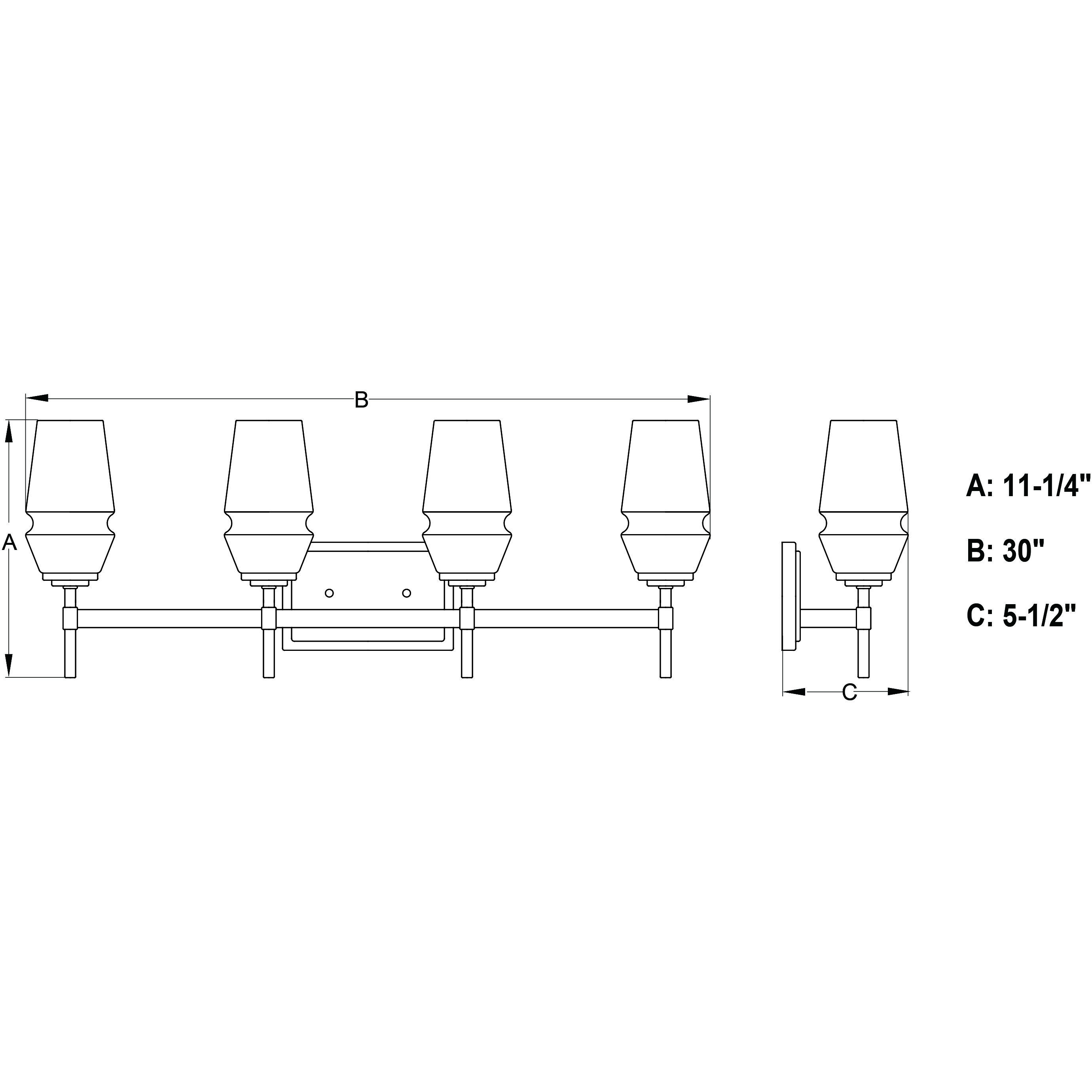 Warren LED 30 inch Matte Black and Brushed Brass Bathroom Light Wall Light in 4