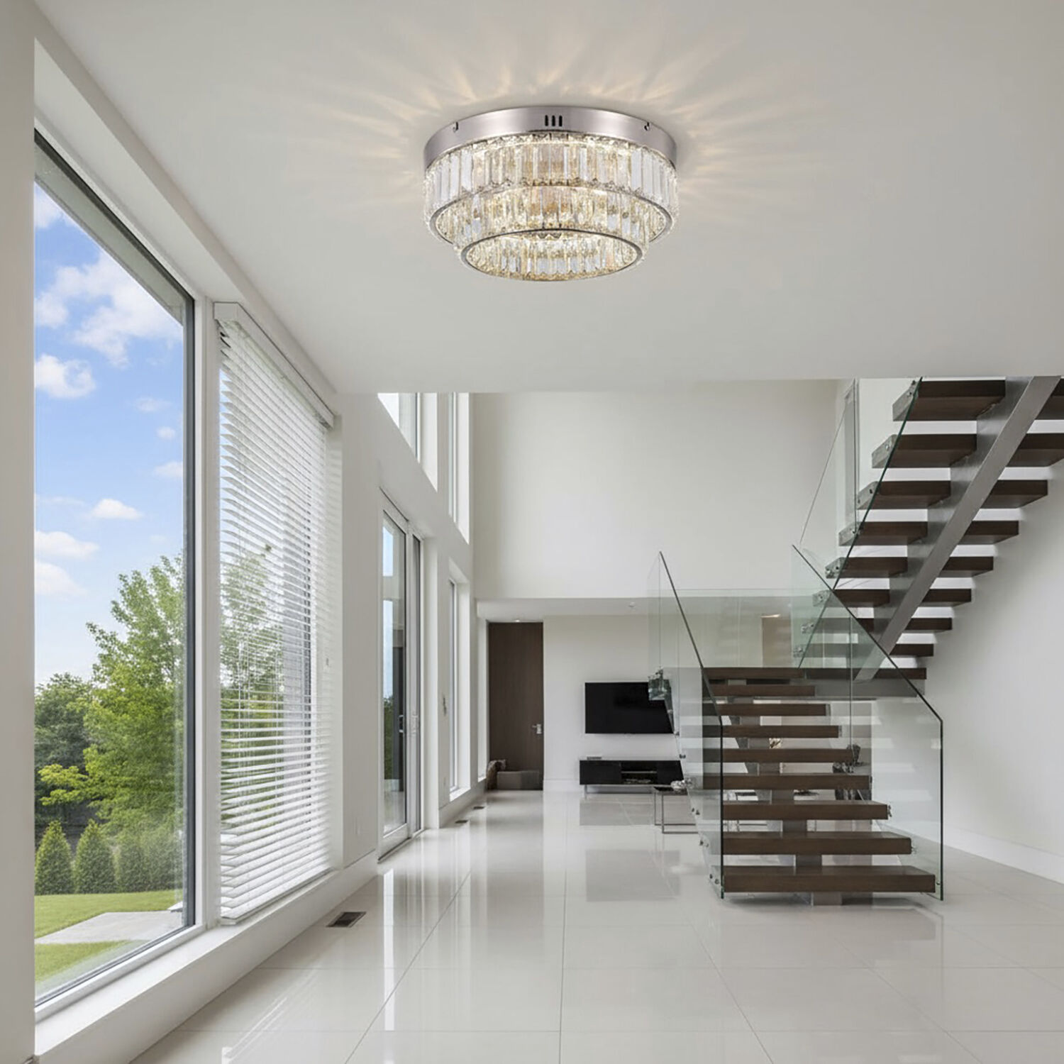 Stella LED 15.74 inch Satin Nickel Flush Mount Ceiling Light