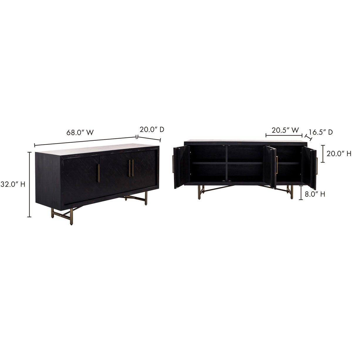 Sicily 68 X 20 inch Black Buffet