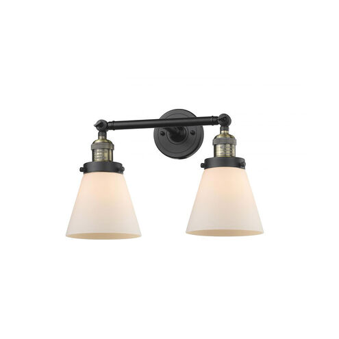 Franklin Restoration Small Cone LED 16 inch Black Antique Brass Bath Vanity Light Wall Light in Matte White Glass, Franklin Restoration