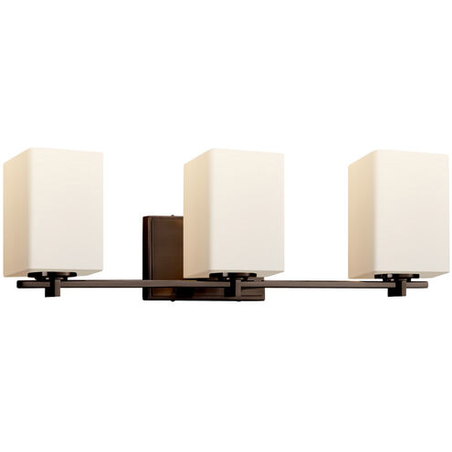 Fusion 3 Light 24 inch Dark Bronze Vanity Light Wall Light in Square with Flat Rim, Incandescent, Opal Fusion