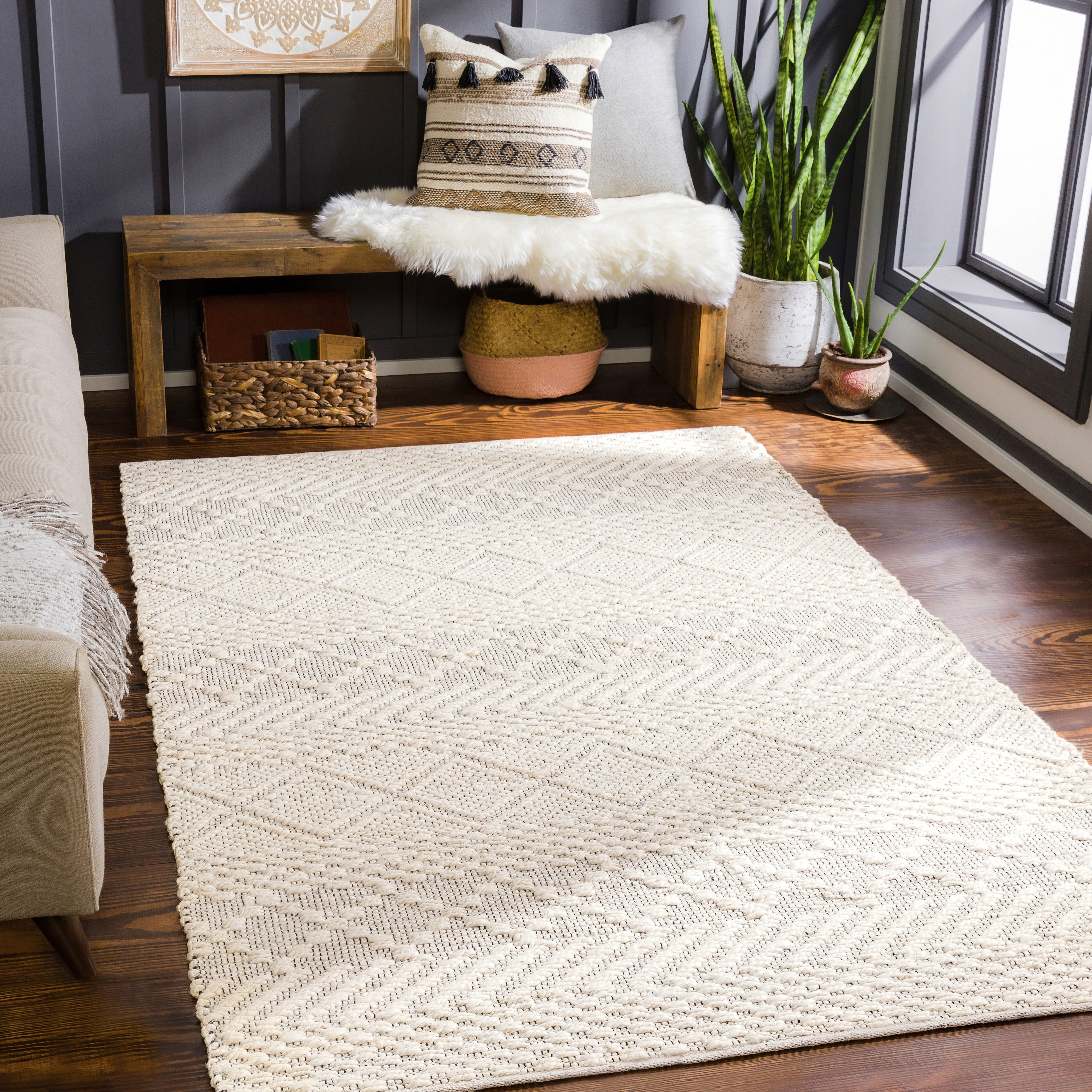 Santa Barbara 90 X 60 inch Cream Rug in 5 x 8, Rectangle
